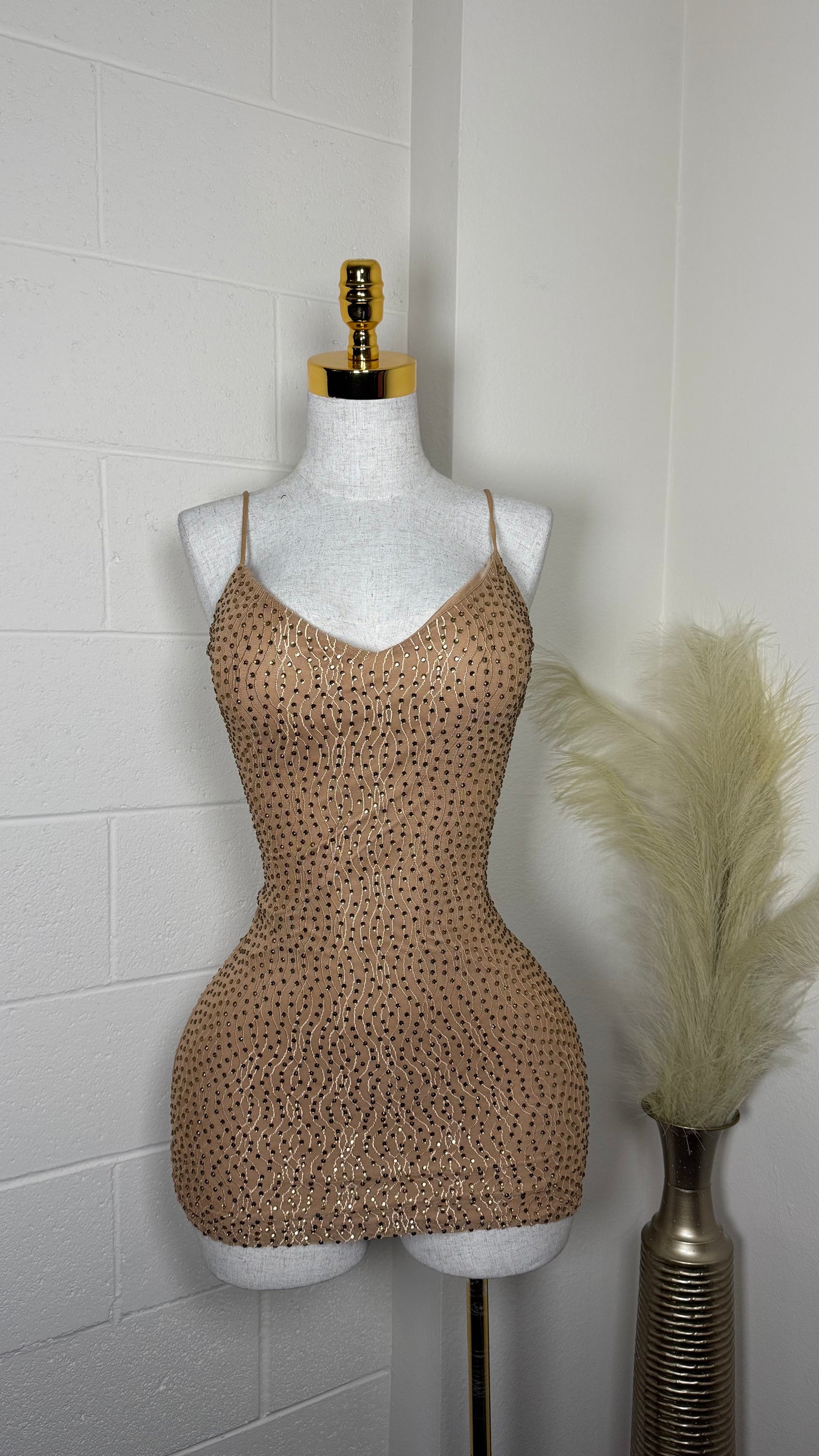 Latte rhinestone dress