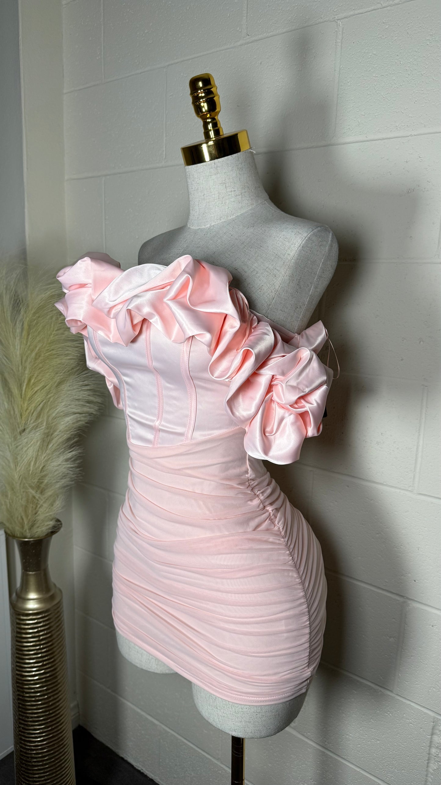 Off the shoulder pink dress