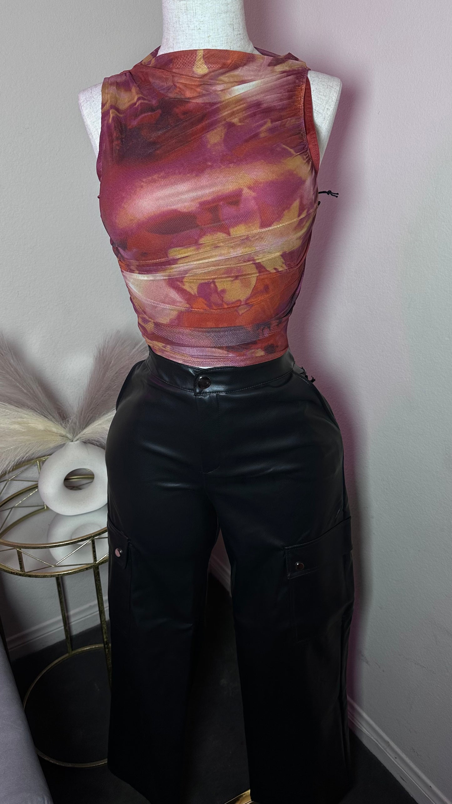 Black leather cargo pants