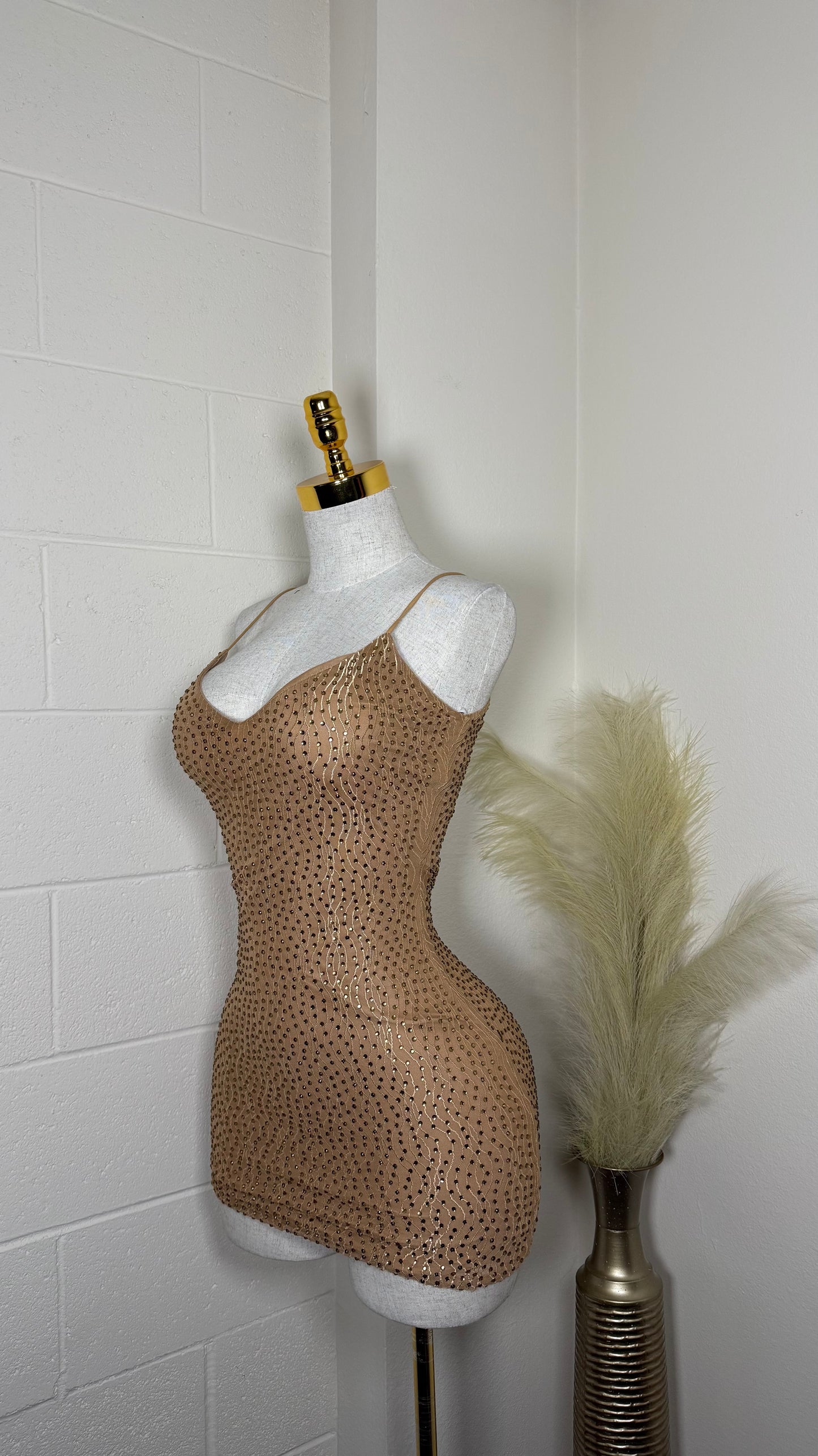 Latte rhinestone dress