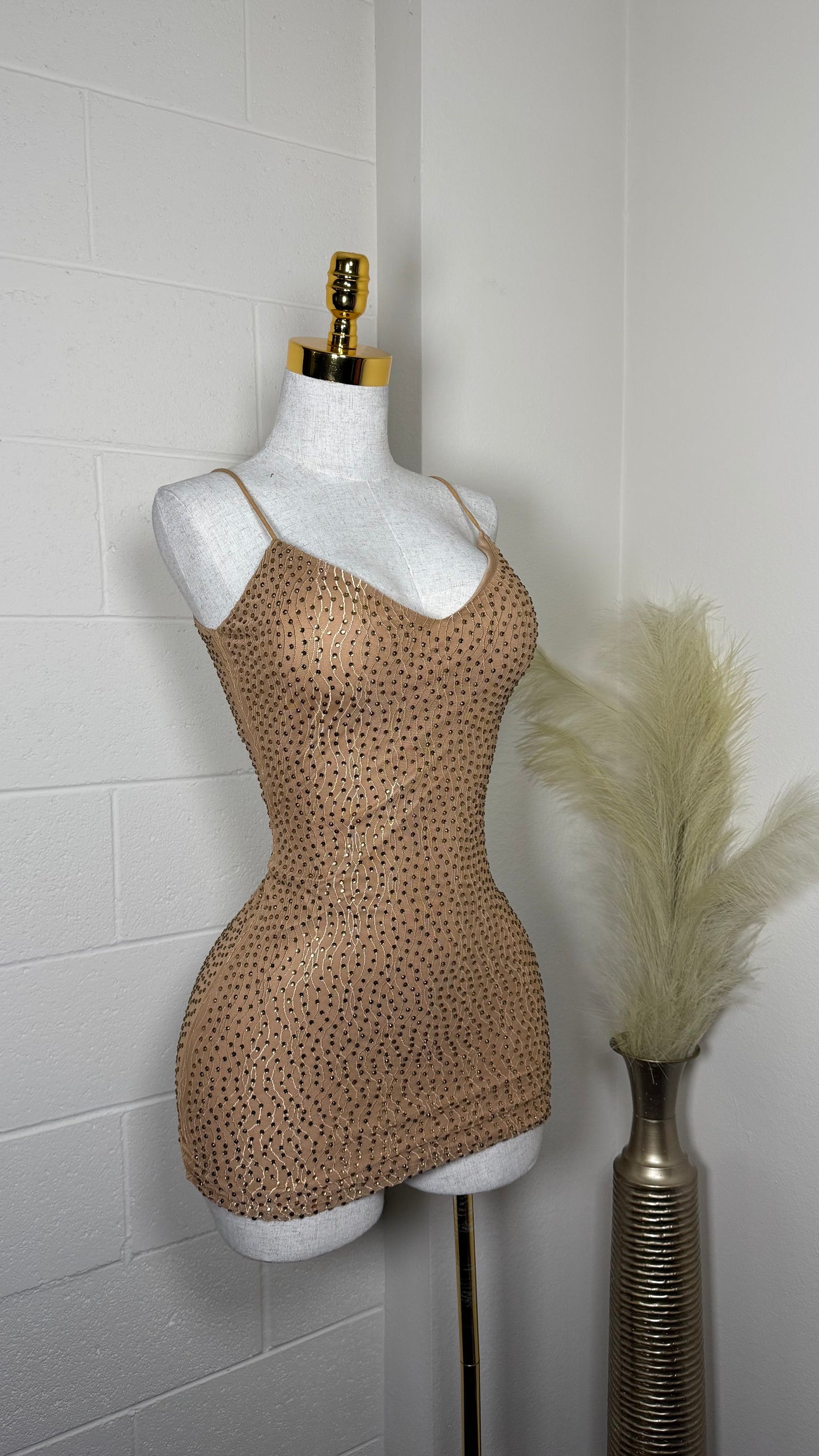 Latte rhinestone dress
