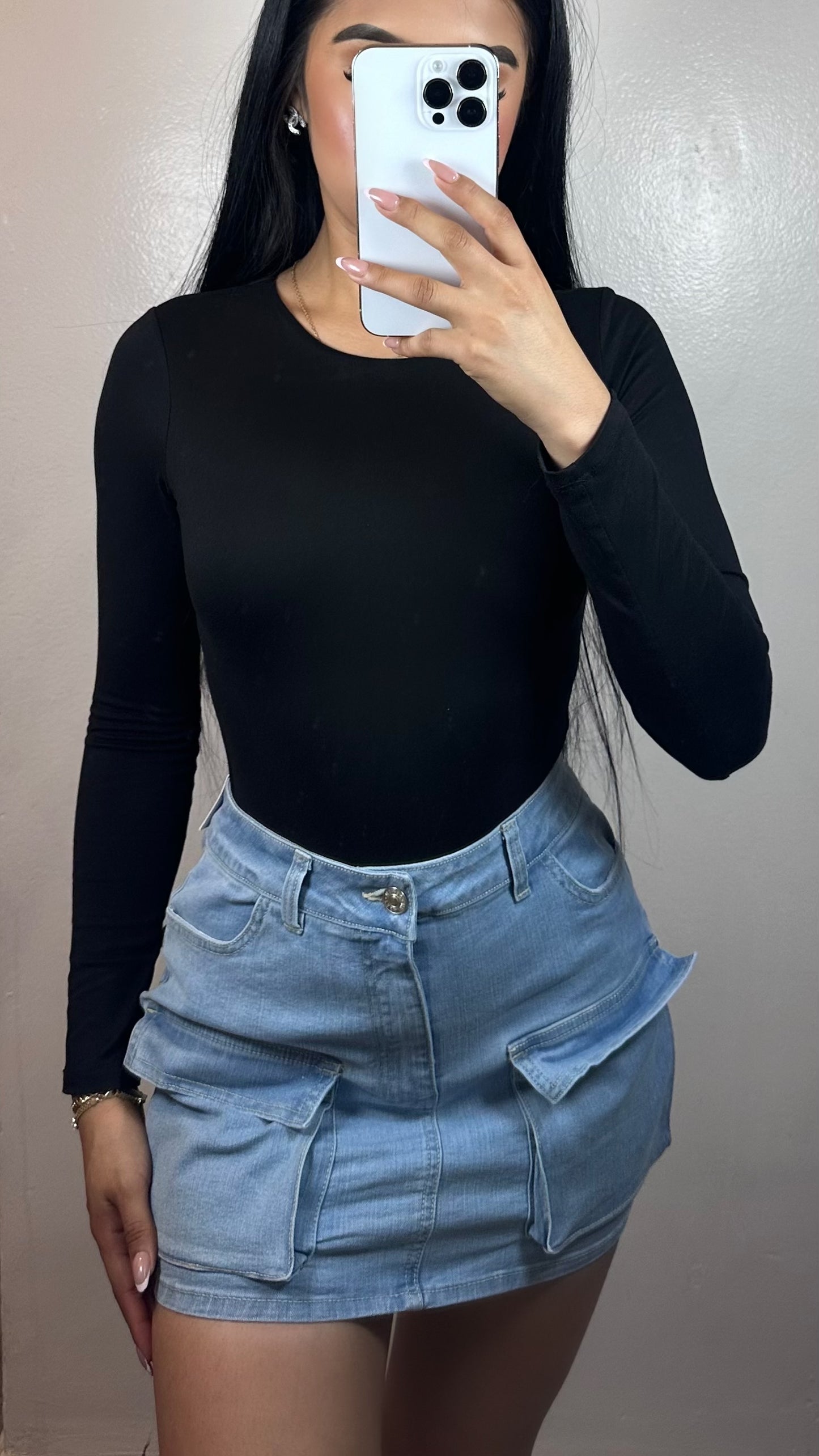 Light blue denim skirt