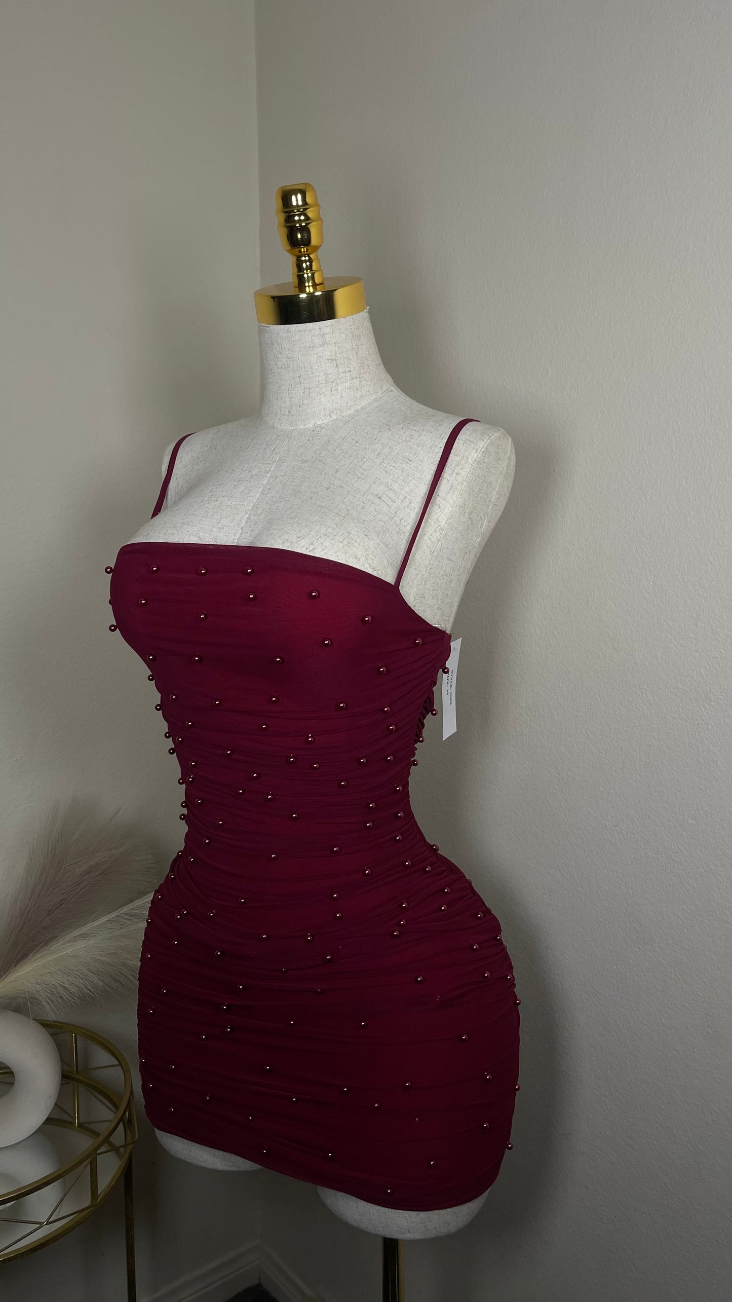 Wine red pearl dress