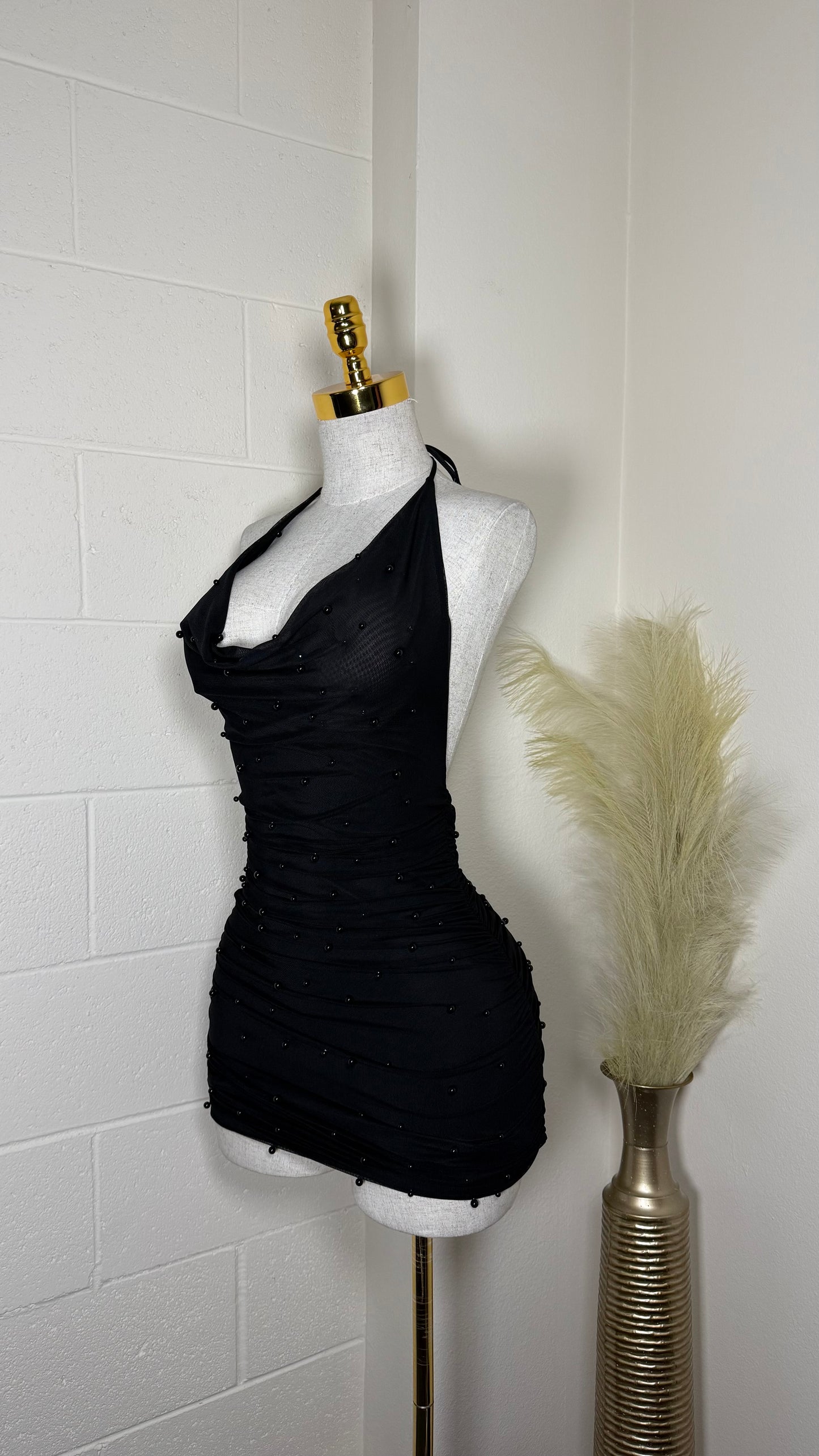 Pearly black halter dress