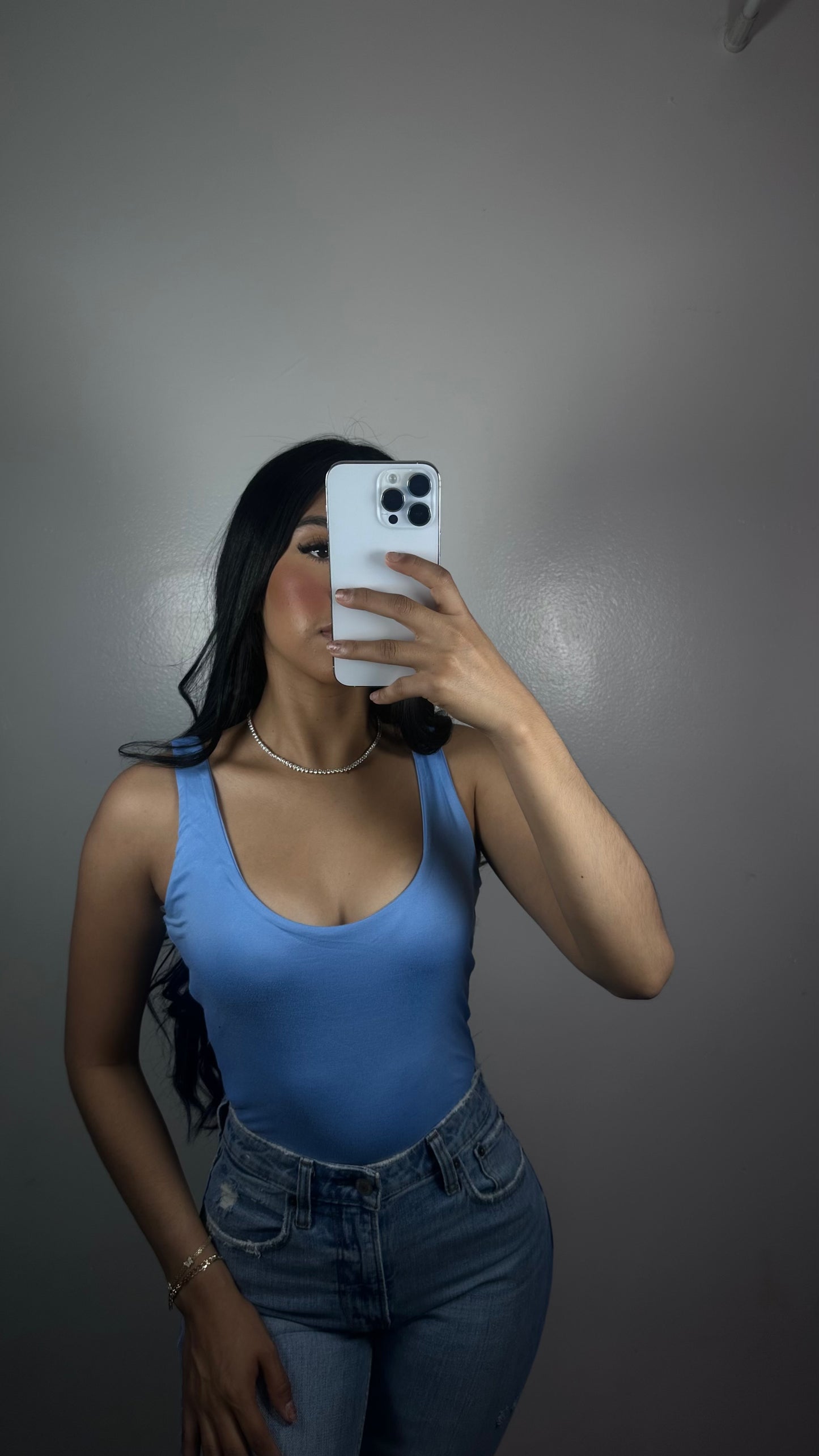 Blue body suit