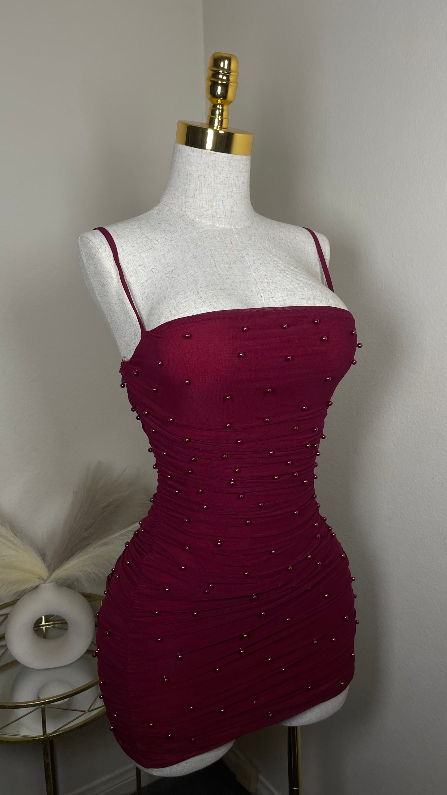 Wine red pearl dress