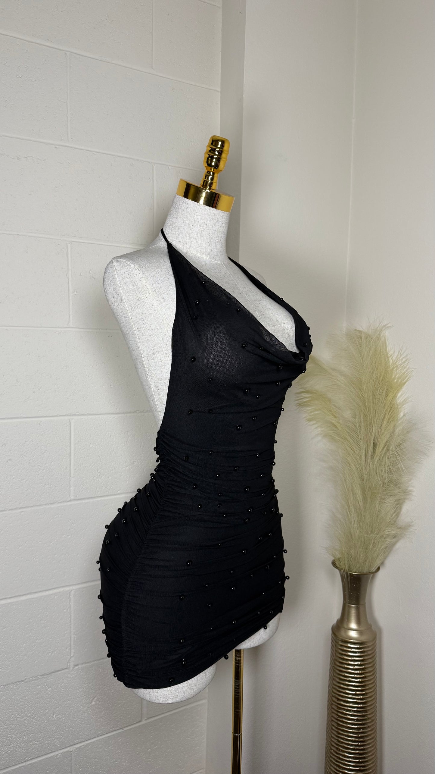 Pearly black halter dress