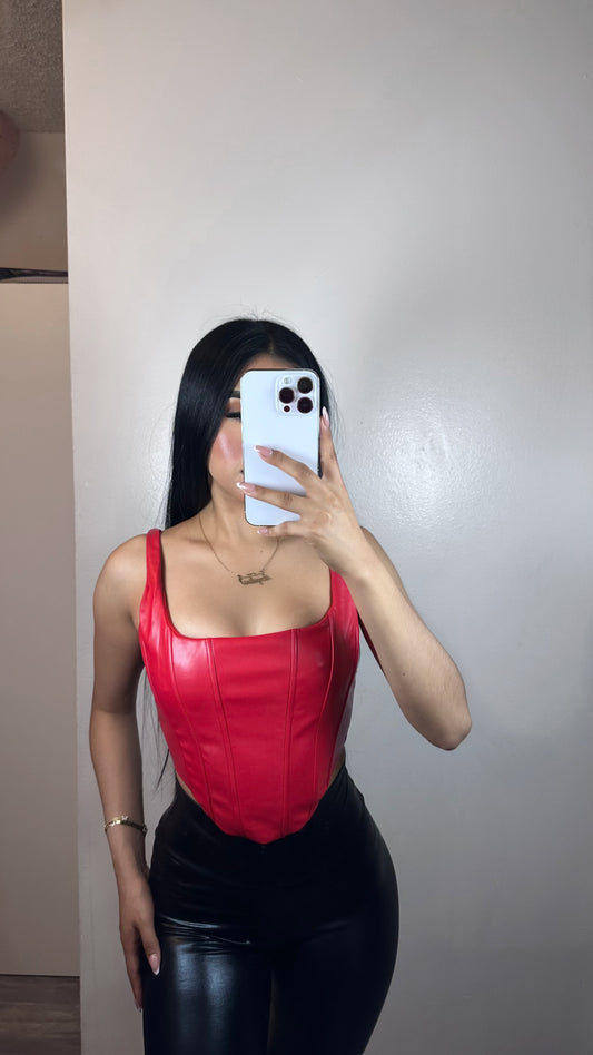 Red leather corset top