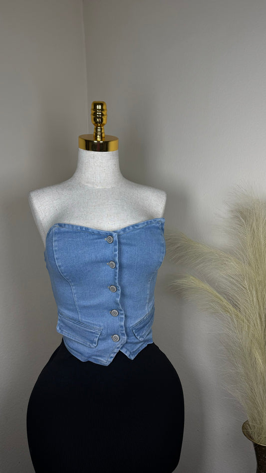 Denim button up top