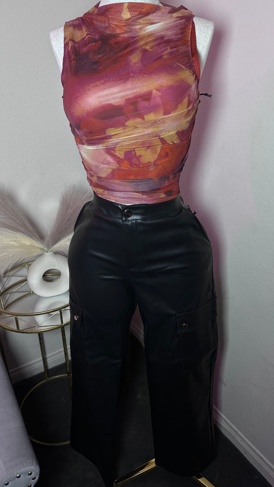 Black leather cargo pants