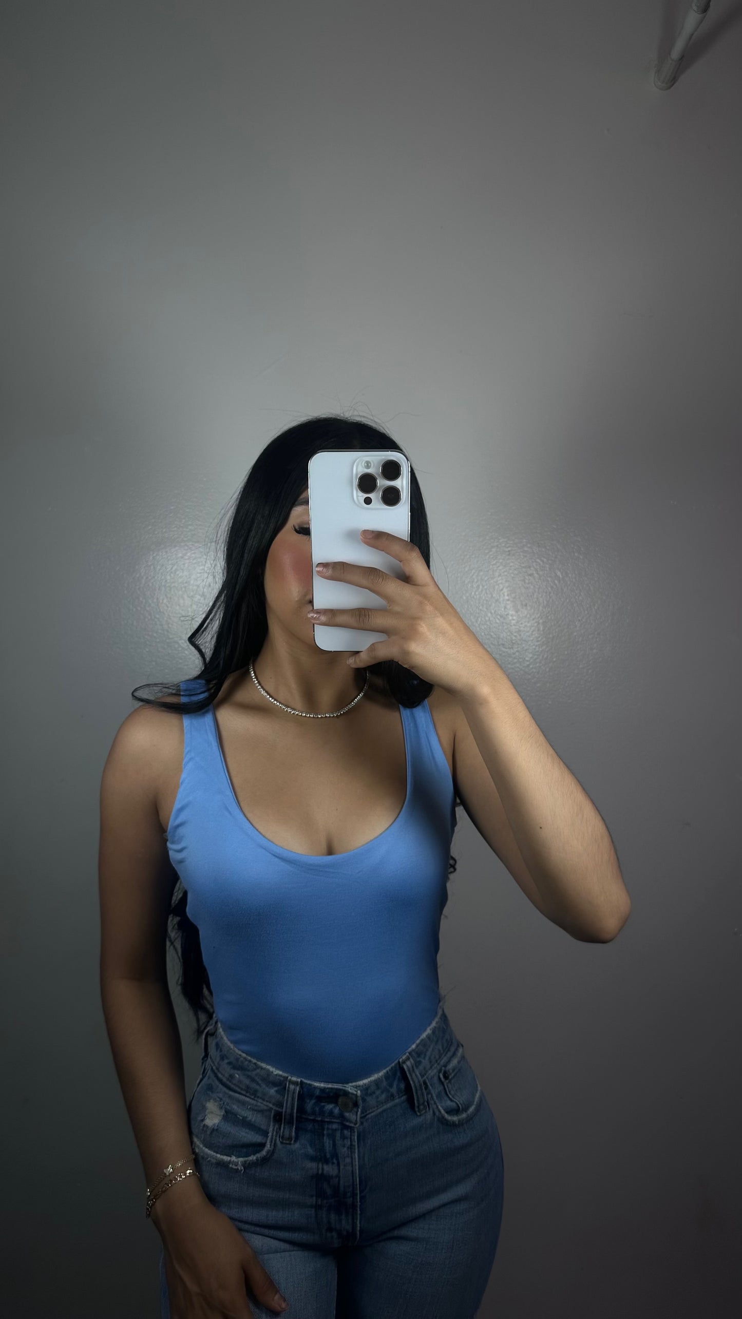 Blue body suit