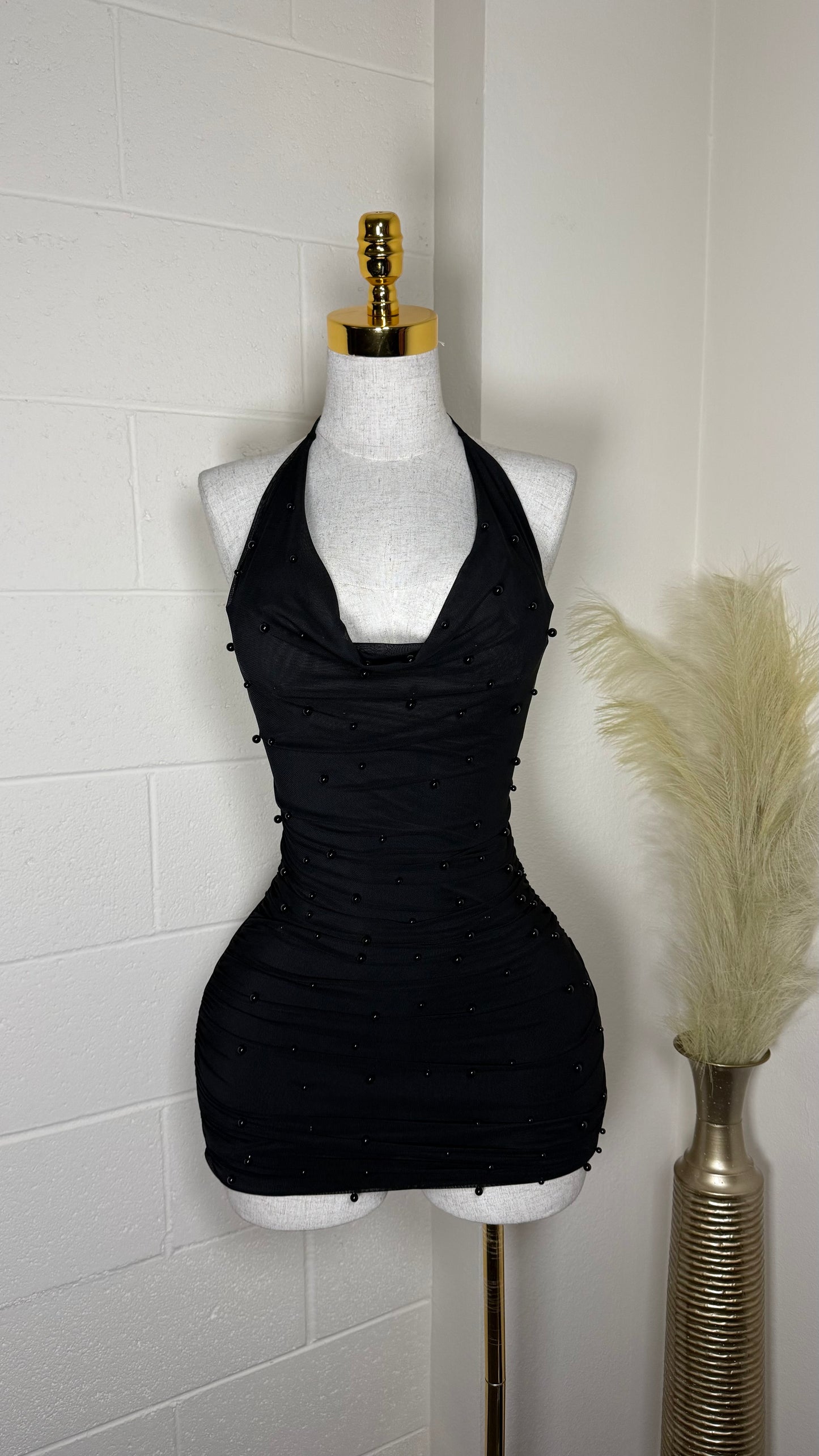 Pearly black halter dress