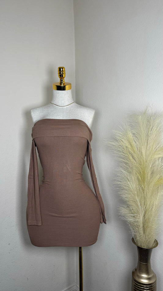 Brown off the shoulders dress