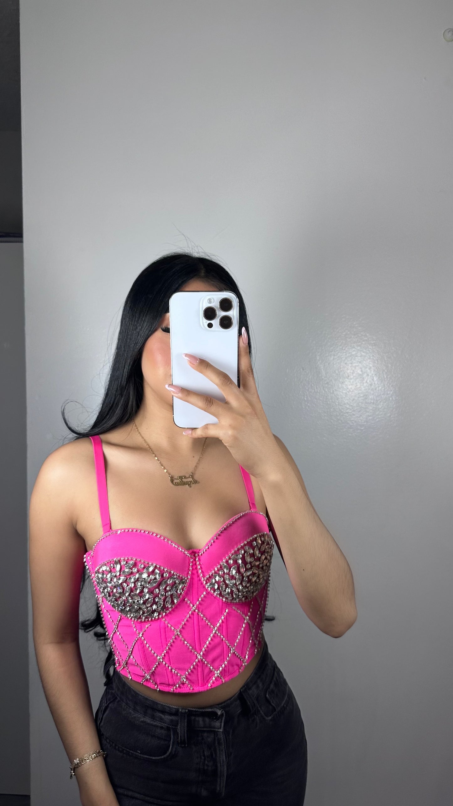 Hot pink rhinestone top