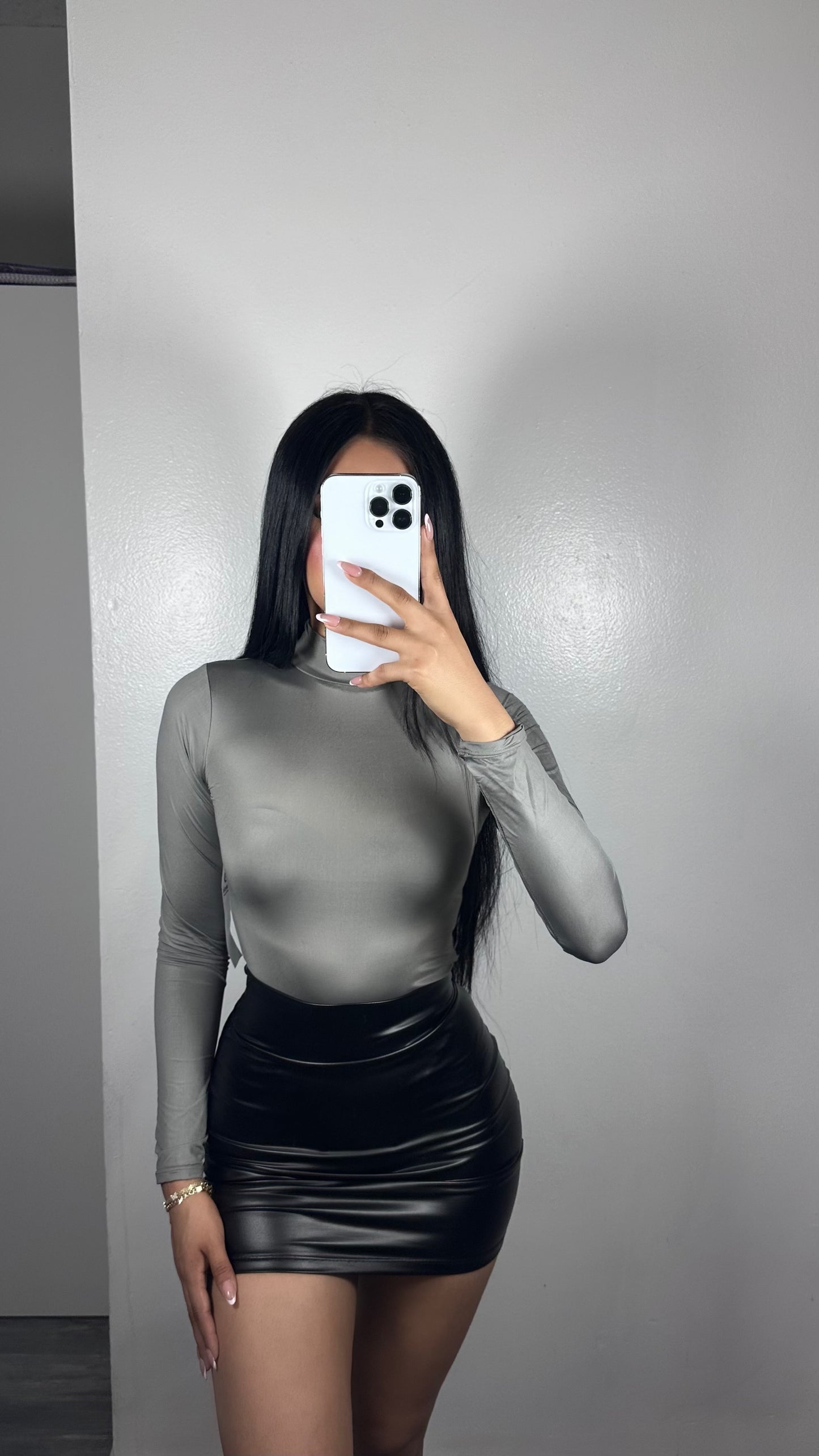 Grey long sleeve body suit