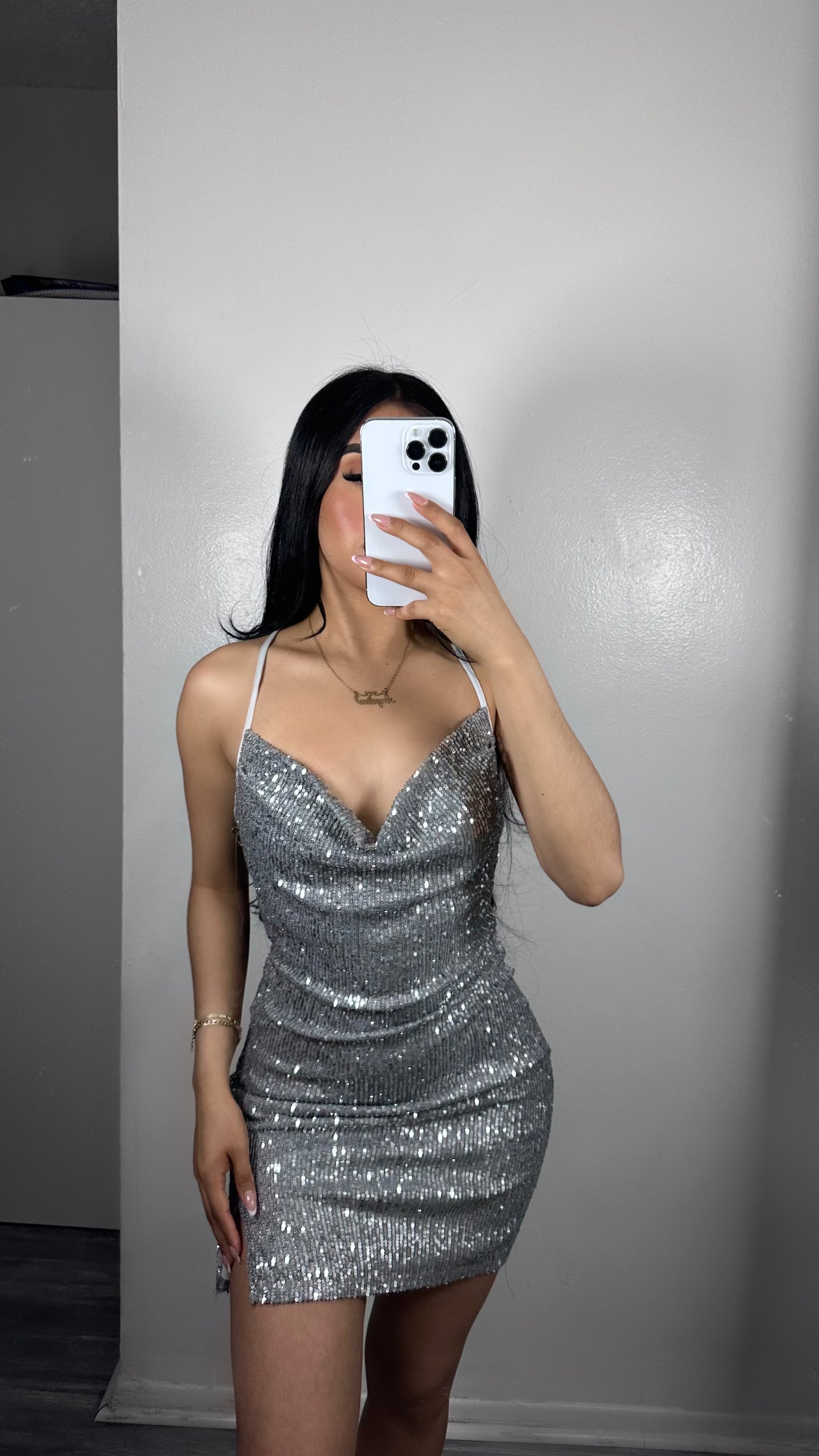 Silver sequin dress