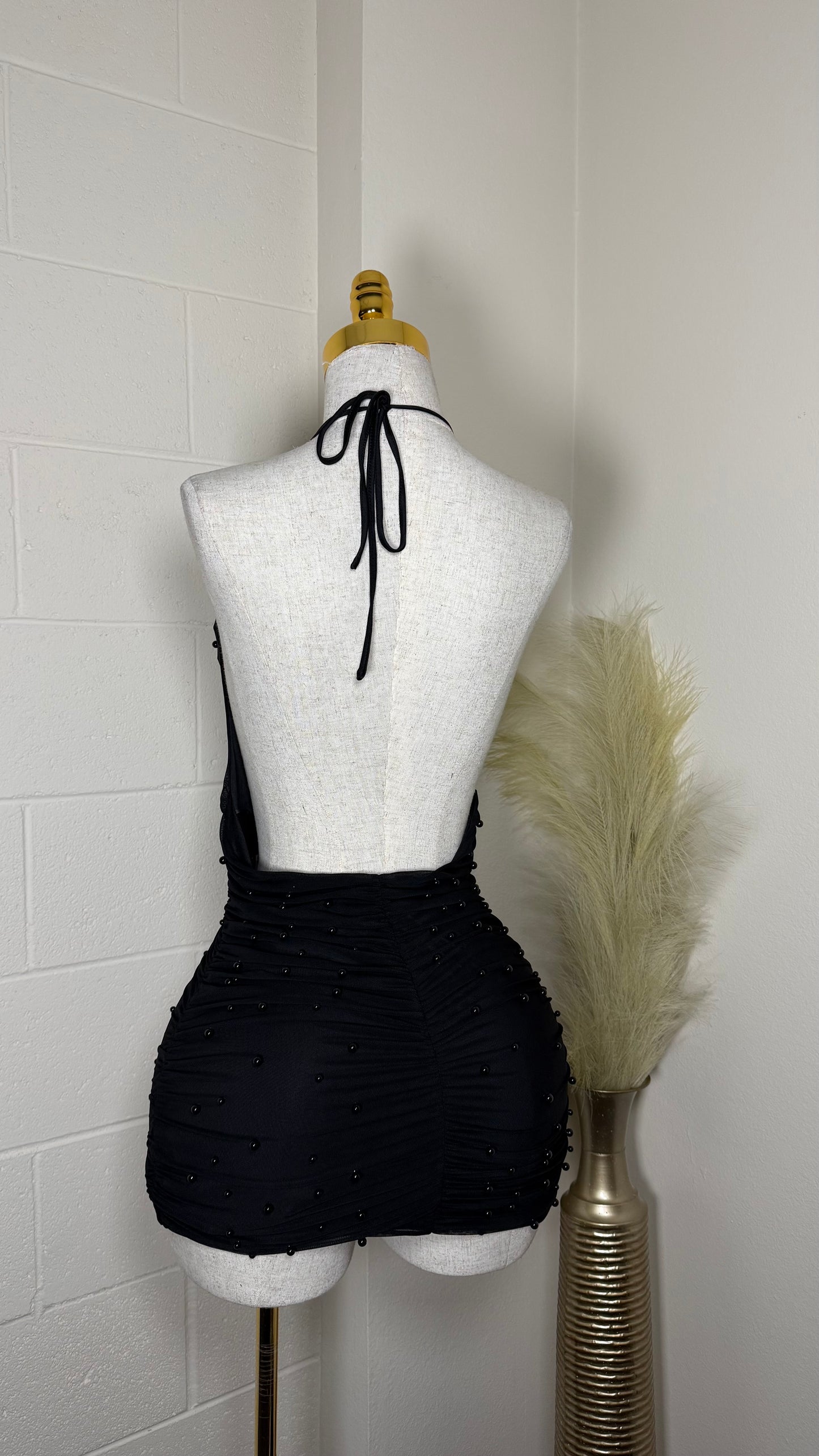 Pearly black halter dress