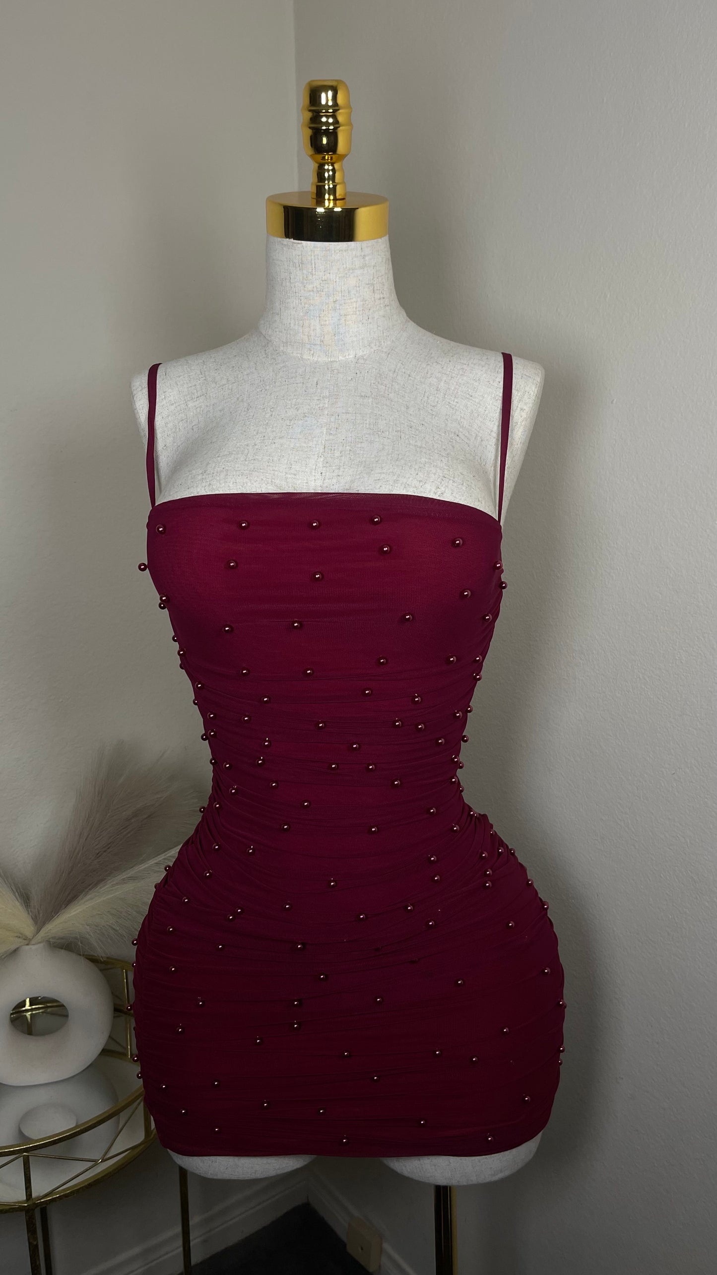 Wine red pearl dress